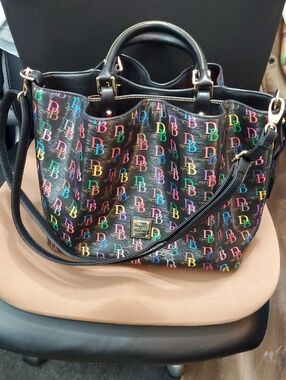 Dooney & Bourke Black Multicolor Large Barlow DB75 Signature Shoulder Bag